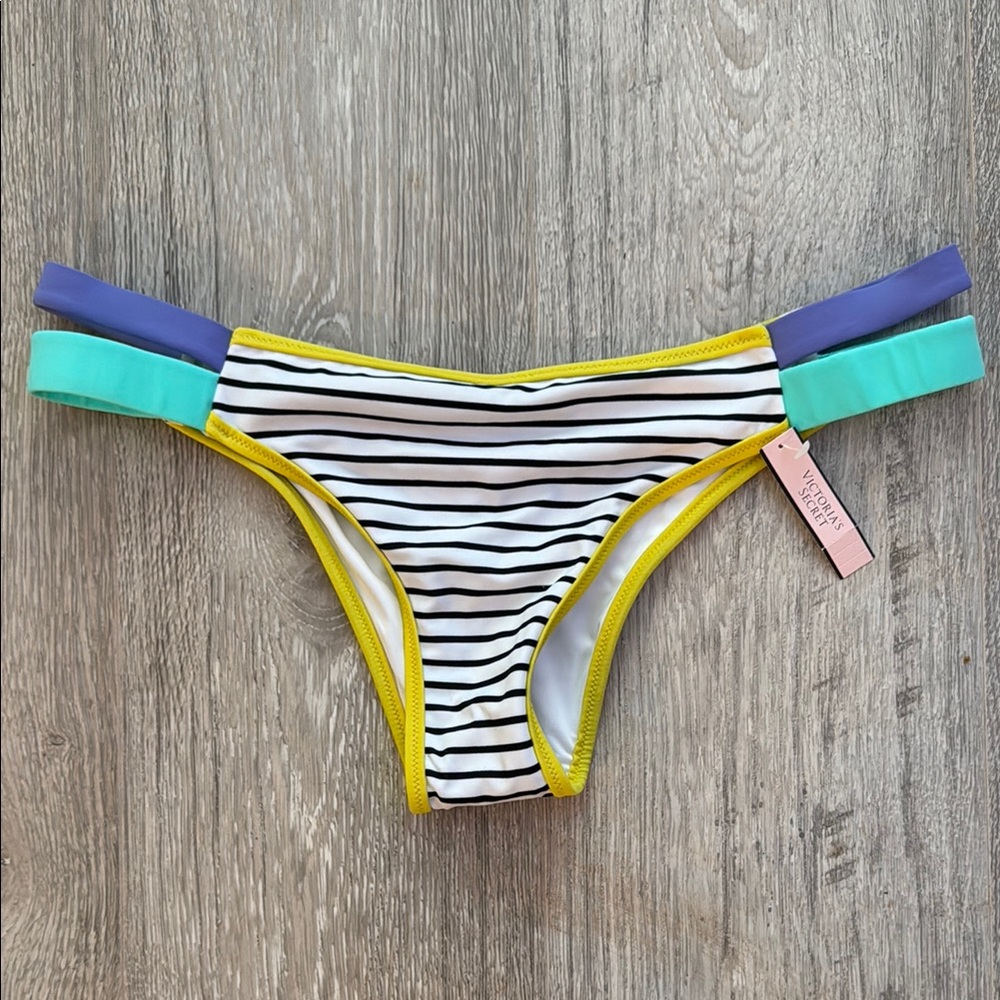 Striped Bikini Bottom with Colorful Straps